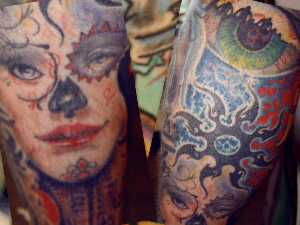 Close up af Brians Tattooart. Kunstner: Ed Perdomo, fra Heidi Hay Tattoo Studio i Göteborg, Sverige - Dansk tatoverings historie del 2