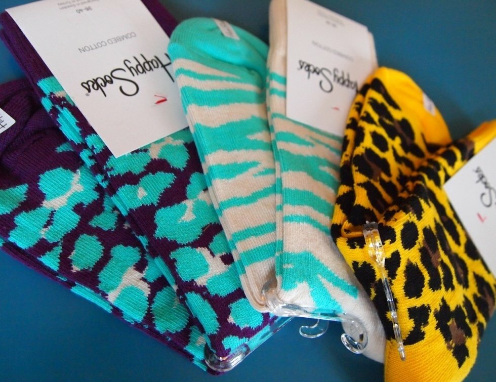 Nogle af sæsonens fine Happy Socks-designs med dyreprint-tema. - Glad, gladere, Happy Socks